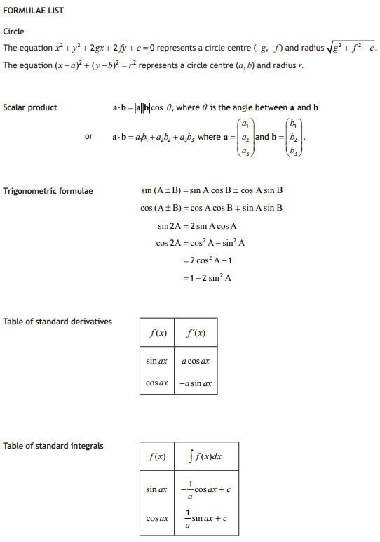 National 5 Mathematics Formula Sheet