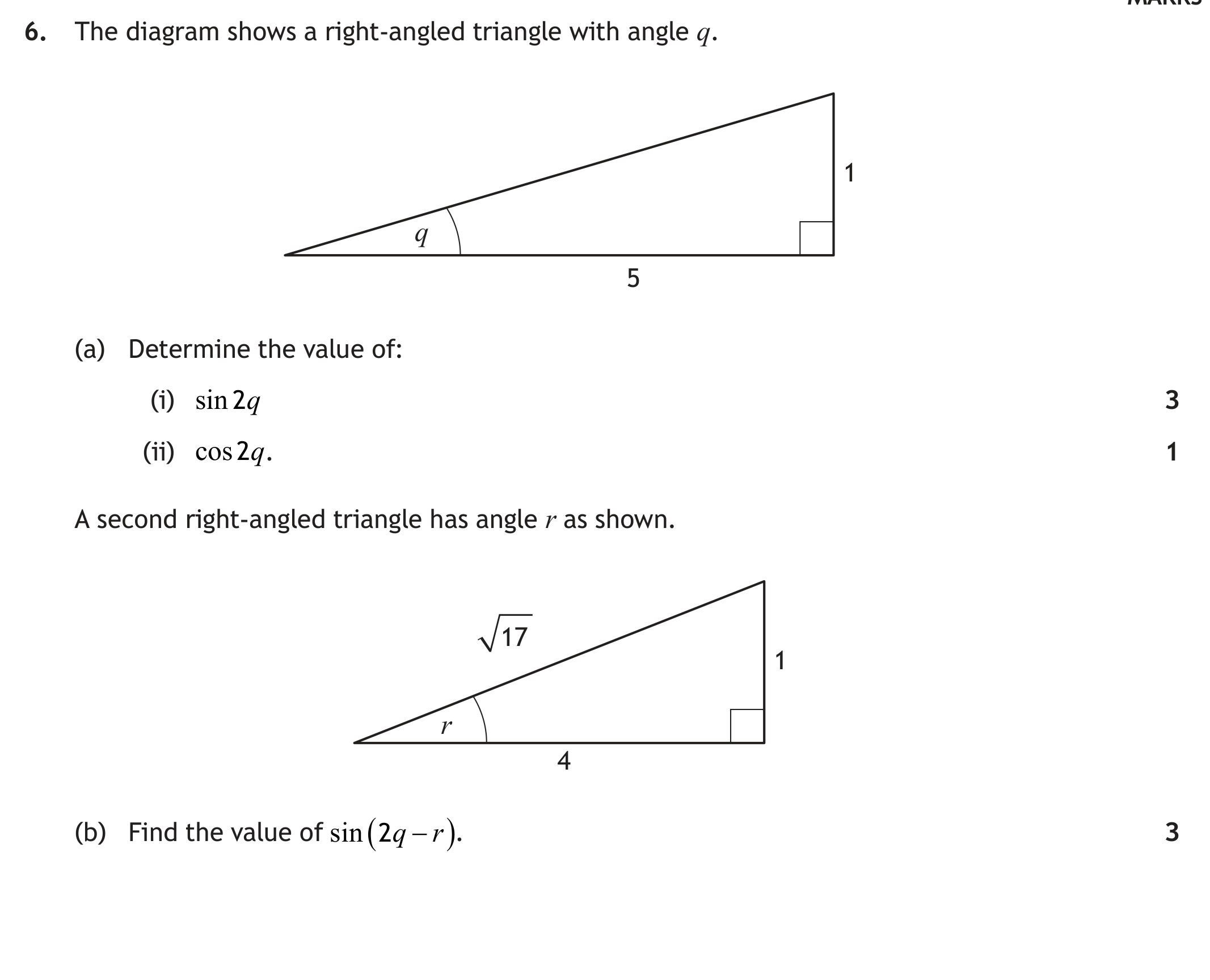Higher Mathematics 2025 Paper 1 Question 6 — Trigonometry