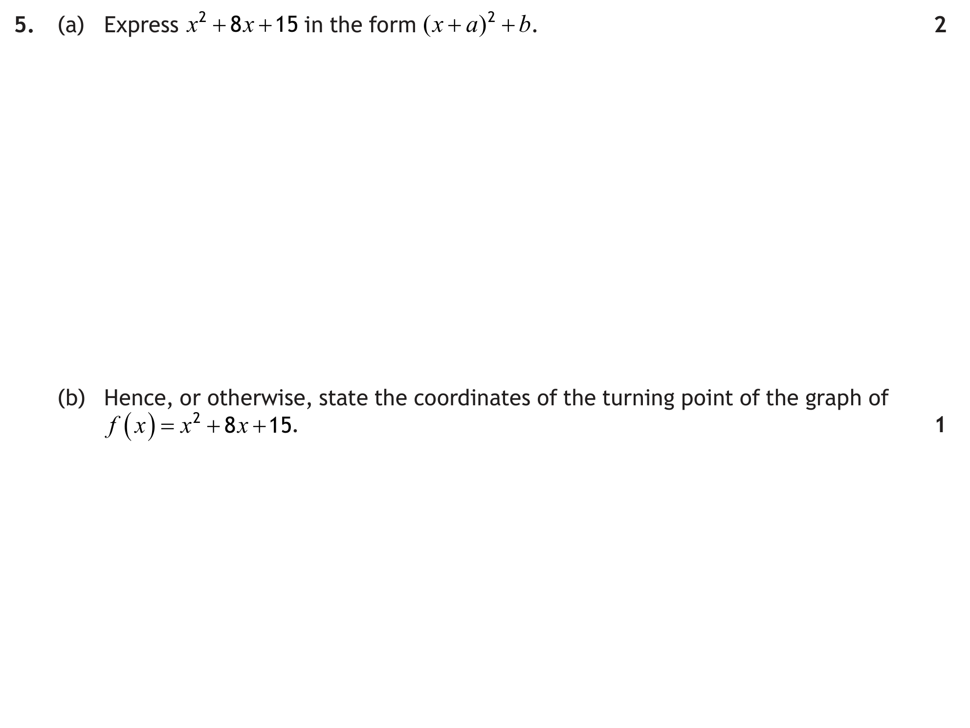 National 5 Mathematics 2022 Paper 1 Question 5 — Algebraic Skills