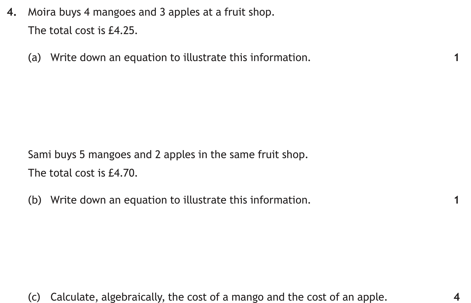 National 5 Mathematics 2022 Paper 2 Question 4 — Algebraic Skills