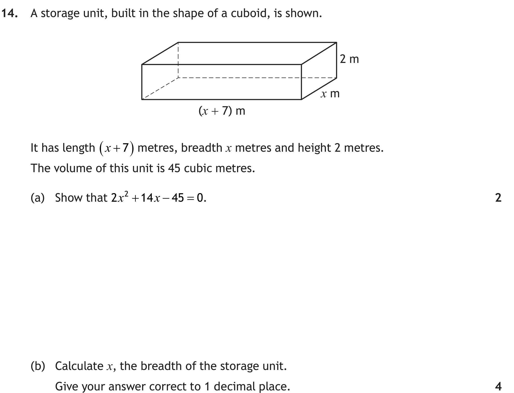 National 5 Mathematics 2023 Paper 2 Question 14 — Algebraic Skills