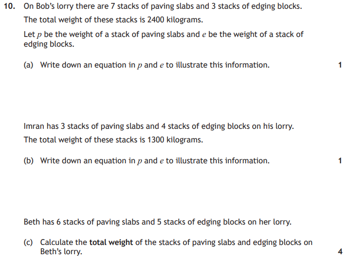 National 5 Mathematics 2025 Paper 2 Question 10 — Algebraic Skills