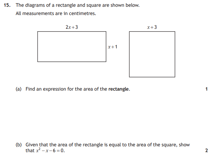 National 5 Mathematics 2025 Paper 1 Question 15 parts (a) and (b) — Geometric Skills