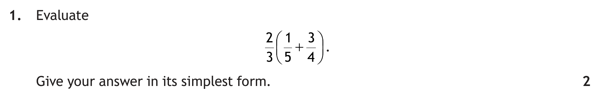 National 5 Mathematics 2022 Paper 1 Question 1 — Numerical Skills