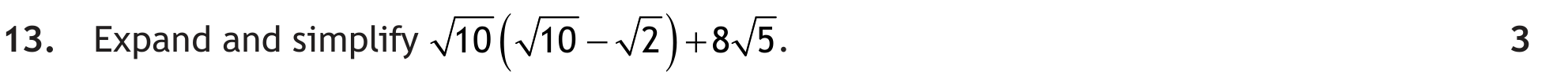 National 5 Mathematics 2022 Paper 1 Question 13 — Numerical Skills