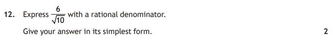 National 5 Mathematics 2025 Paper 1 Question 12 — Numerical Skills