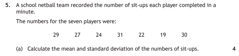 National 5 Mathematics 2022 Paper 2 Question 5 — Statistical Skills