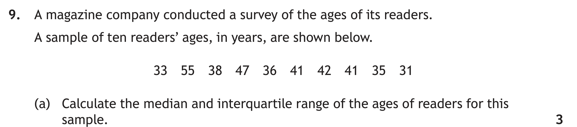 National 5 Mathematics 2023 Paper 1 Question 9 — Statistical Skills