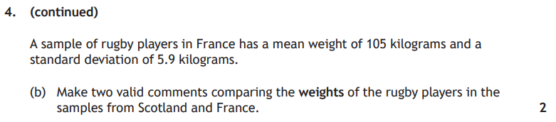 National 5 Mathematics 2025 Paper 2 Question 4 — Statistical Skills (continued)