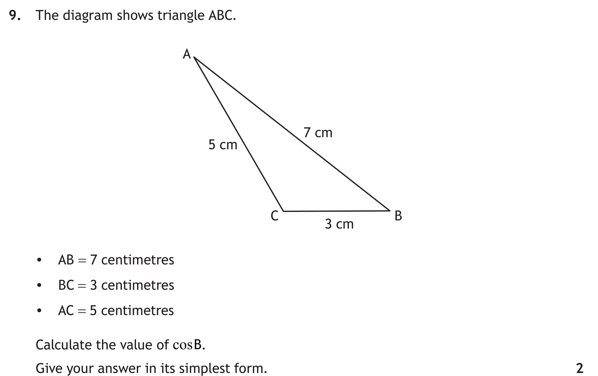National 5 Mathematics 2022 Paper 1 Question 9 — Trigonometric Skills